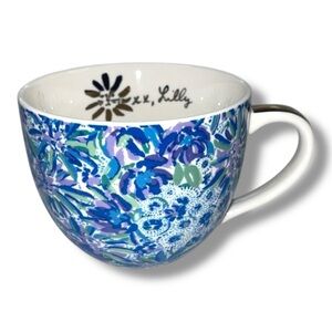 Lilly Pulitzer 12 Ounce Blue Ceramic Coffee/Tea Mug Gold Handle High Maintenance